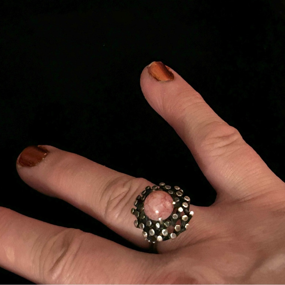 PASSIONFLOWER Vintage Pink Opal Stone Statement Ring Silver + Pewter Adjustable